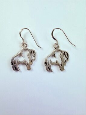 Southwestern Buffalo Sterling Silver 925 Animal Dangle French Hook Earrings